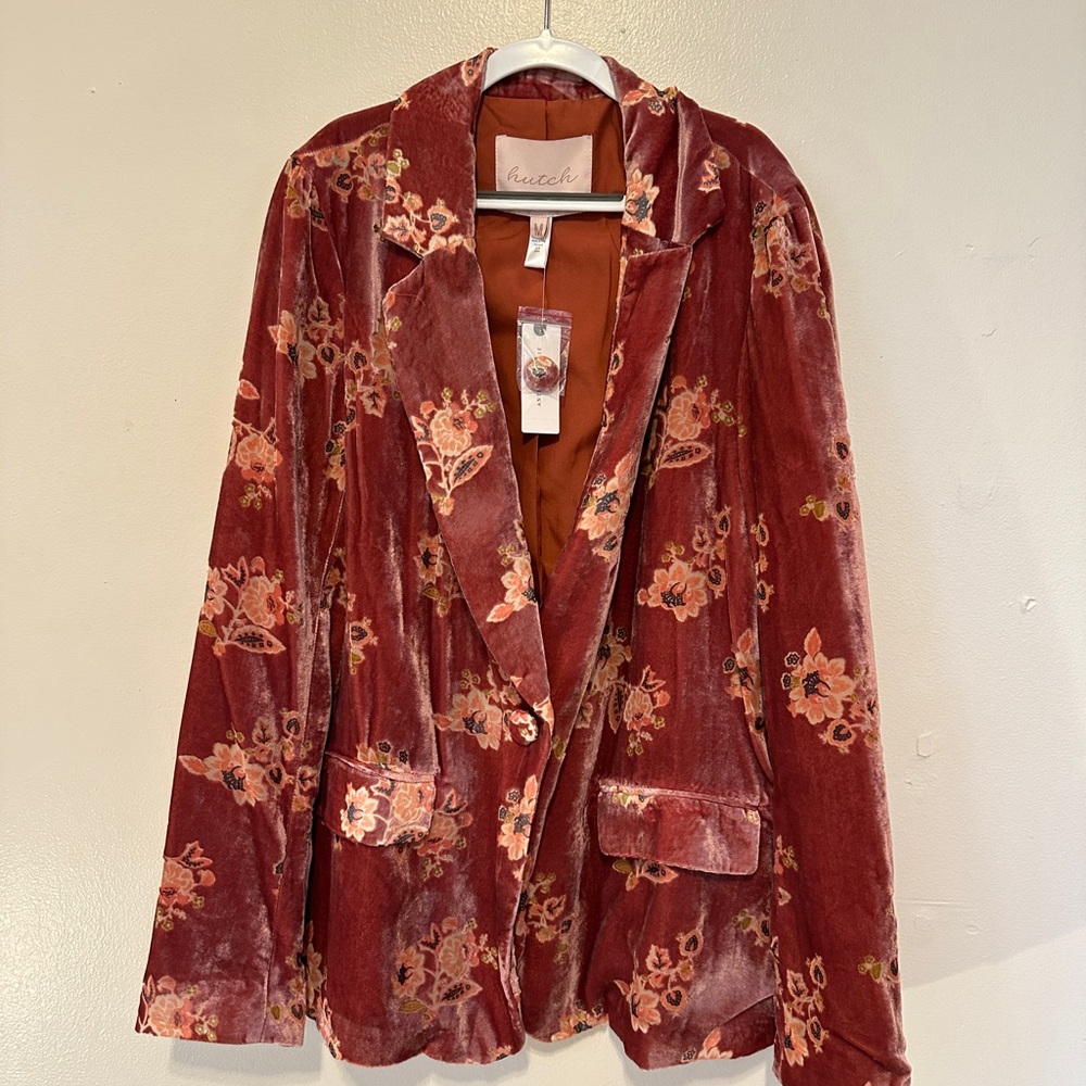 Hutch Red Floral Velvet Blazer